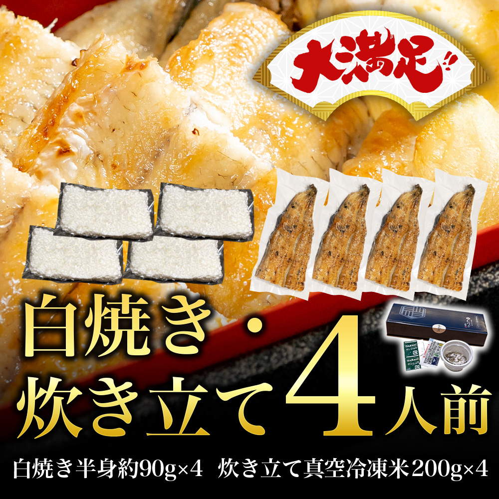 【大満足】白焼きうなぎの半身・炊き立てセット(4人前)